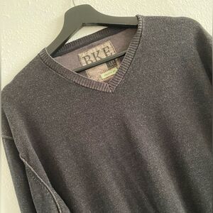 BKE Buckle XL Men's V-Neck Gray Sweater Inside Out Hem Retro Y2K Preppy UB1-33
